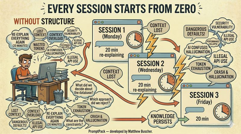 The Chaos Loop — sessions lose context, forcing 20 minutes of re-explanation every time